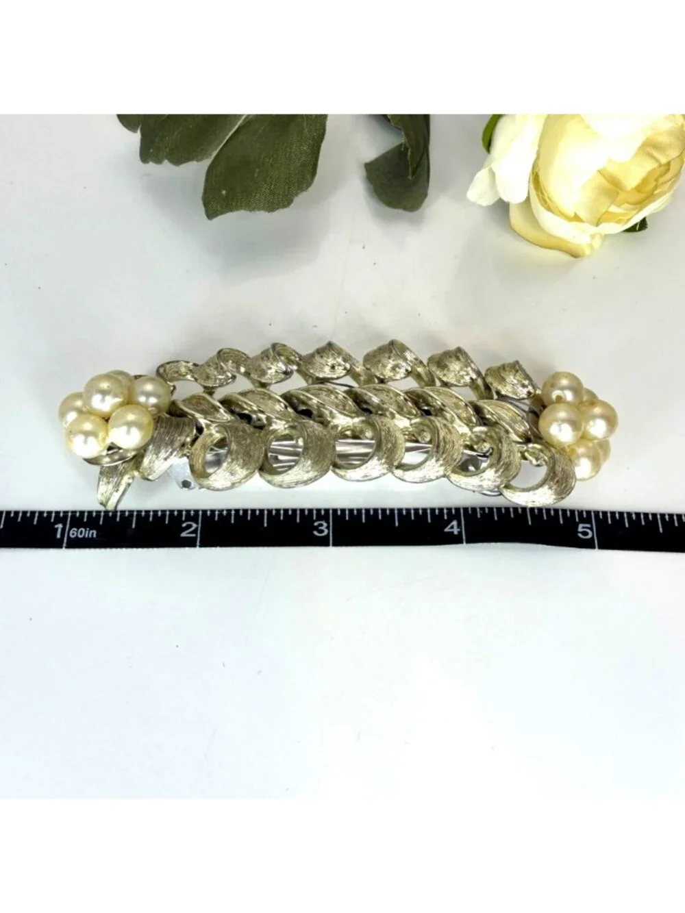 Silver Pearl Statement Barrette | Handmade Vintage Jewelry Hair Clip